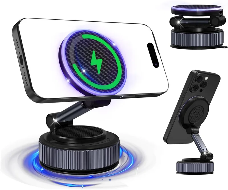 KOQQQ ▫️ Suporte magnético a vácuo para telemóvel, suporte magnético para telemóvel de 15 W, giratório a 360° para carro/espelho, suporte magnético para iPhone e Android
