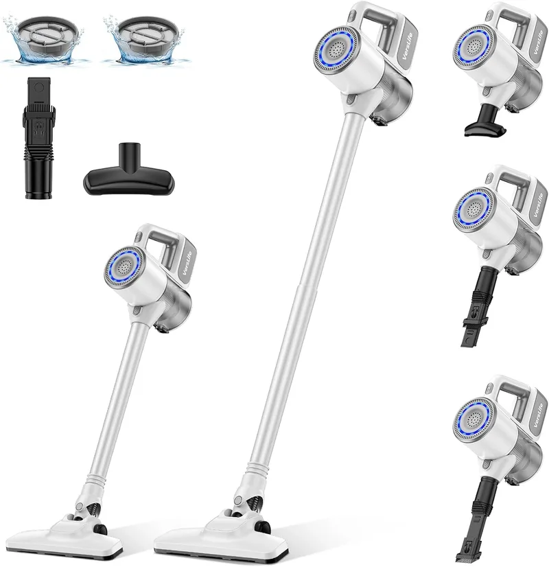 VersLife ▫️ Aspirador sem fio S6PRO, 30 kPa, aspirador vertical potente com escova, design anti-emaranhamento, filtragem HEPA, aspirador vertical leve com acessórios multifuncionais para pisos e animais de estimação