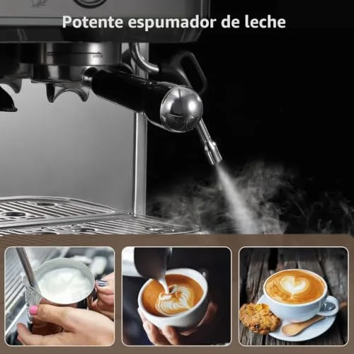 Garvee ▫️ Máquina de café italiana automática com moedor integrado – 15 bar e controlo PID – Café expresso profissional em casa com bico de vapor, depósito de 2,3 L, aço inoxidável, prateado 2