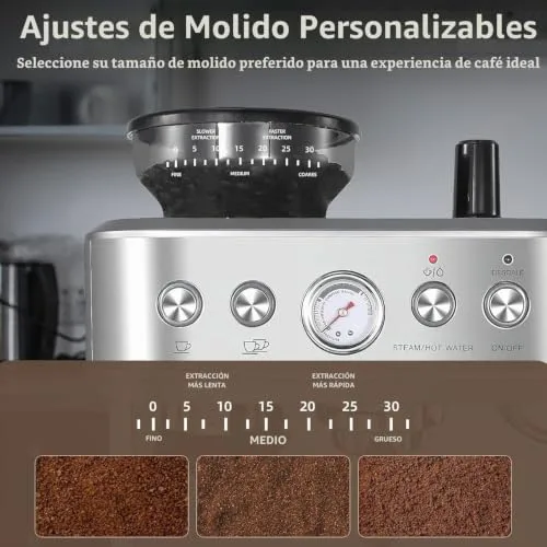 Garvee ▫️ Máquina de café italiana automática com moedor integrado – 15 bar e controlo PID – Café expresso profissional em casa com bico de vapor, depósito de 2,3 L, aço inoxidável, prateado 6