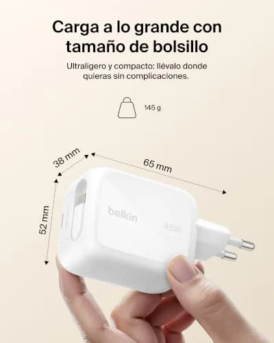 Belkin ▫️ Carregador USB-C com cabo USB-C retrátil e porta USB-C, carregador Tipo C GAN, carregamento rápido para as séries iPhone 17 e 16, série Galaxy S26, AirPods, tablets, MacBook e Chromebook 6