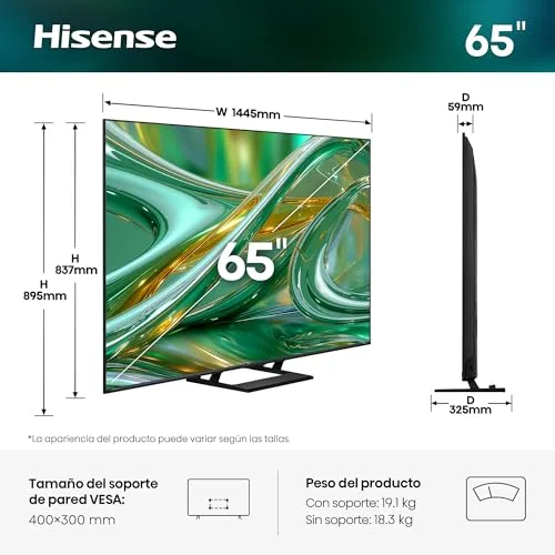 Hisense ▫️ 65E8S - Smart TV MiniLED de 65 polegadas, Hi-QLED MiniLED, Modo Jogo com 144 Hz nativos, subwoofer integrado, Hi-View AI Engine, Total HDR Solution, Filmmaker Mode, controlo sem mãos 2