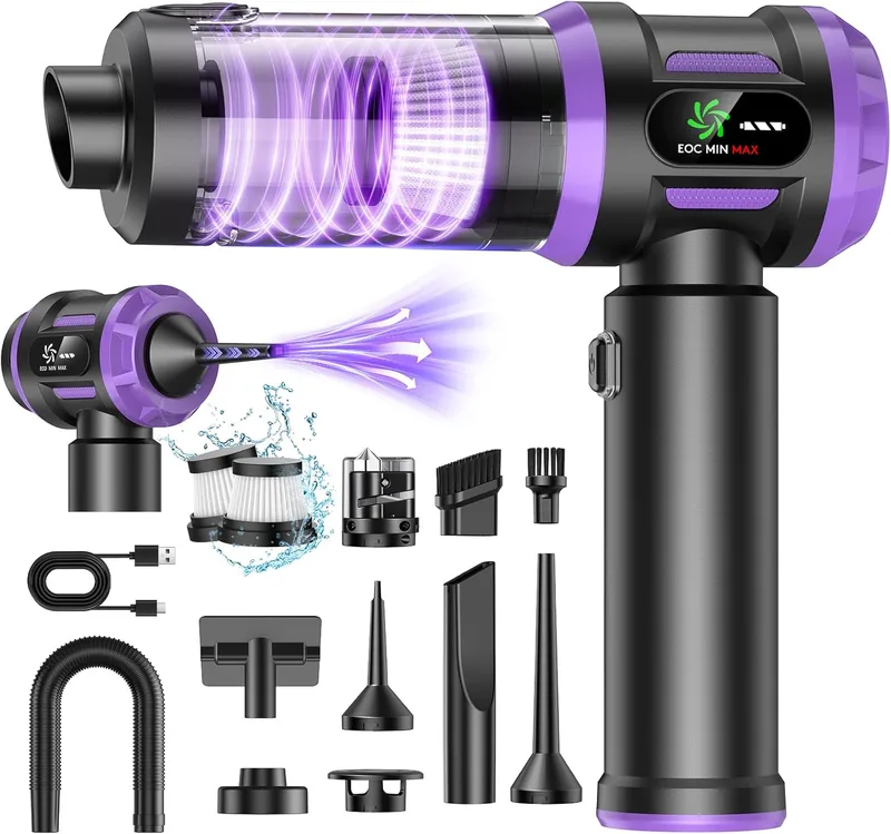 Apgoza ▫️ Aspirador de mão sem fio potente, 27 000 Pa, 5 em 1, aspirador portátil para automóvel com bateria recarregável, 2 filtros HEPA laváveis e reutilizáveis, carregamento rápido de 120 W, para uso doméstico, no automóvel e com animais de estimação