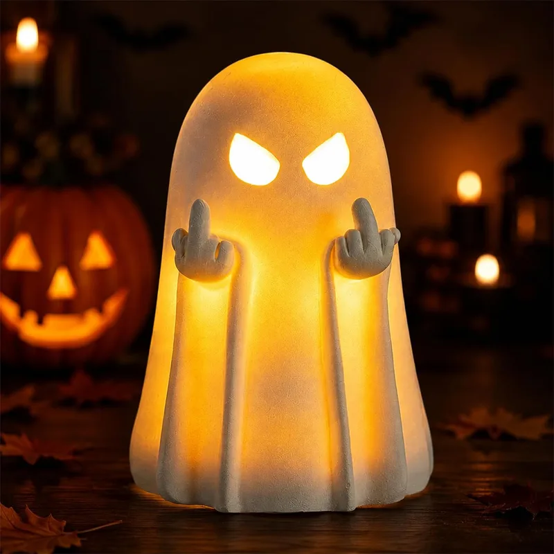 Sunshine smile ▫️ Lâmpada decorativa de fantasma para o Halloween, dedo do meio, figura de fantasma em 3D