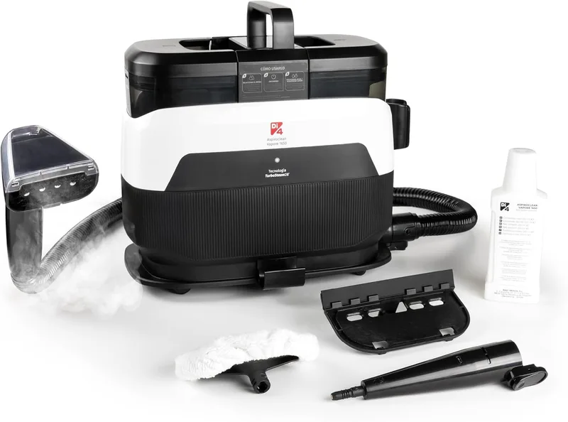 Di4 ▫️ Limpador a vapor Aspiroclean Vapore 1650, potência 1650W, função de água quente e vapor, depósito duplo, limpador a vapor para sofás, alcatifas, estofos e automóveis, acessórios incluídos, limpador de vidros