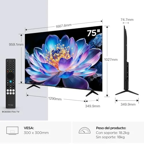 TCL ▫️ 75V6D Televisor de 75 polegadas 4K UHD Smart TV, Fire TV, Alexa integrada, Dolby Vision e Atmos, Game Master, HDR10+, Controlo por voz 2
