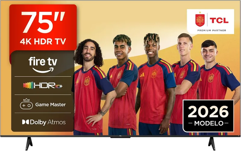 TCL ▫️ 75V6D Televisor de 75 polegadas 4K UHD Smart TV, Fire TV, Alexa integrada, Dolby Vision e Atmos, Game Master, HDR10+, Controlo por voz