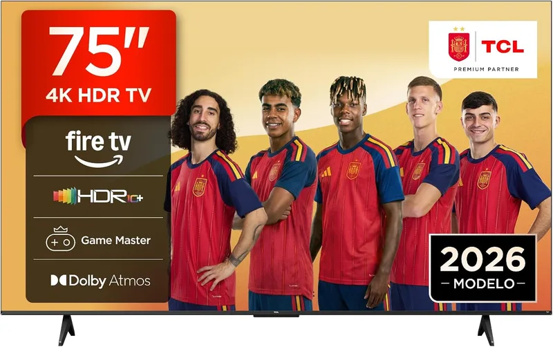 TCL ▫️ 75V6D Televisor de 75 polegadas 4K UHD Smart TV, Fire TV, Alexa integrada, Dolby Vision e Atmos, Game Master, HDR10+, controlo por voz
