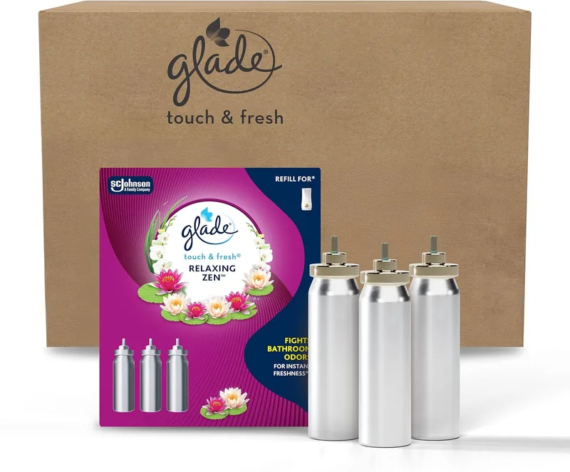Glade ▫️ Ambientador Touch & Fresh Relaxing Zen, até 10 vezes mais frescura, com óleos essenciais, embalagem com 3 recargas