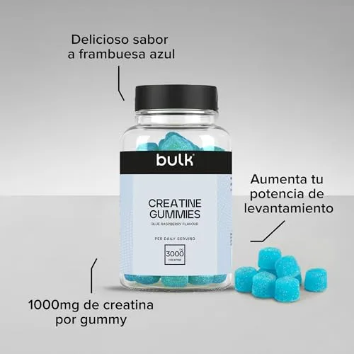 BULK POWDERS ▫️ Gomas de creatina a granel | 60 gomas com sabor a framboesa azul | 3 g de monohidrato de creatina por dose | Suplemento diário prático e fácil de tomar 2