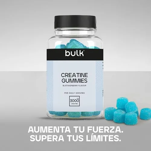 BULK POWDERS ▫️ Gomas de creatina a granel | 60 gomas com sabor a framboesa azul | 3 g de monohidrato de creatina por dose | Suplemento diário prático e fácil de tomar 3