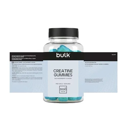 BULK POWDERS ▫️ Gomas de creatina a granel | 60 gomas com sabor a framboesa azul | 3 g de monohidrato de creatina por dose | Suplemento diário prático e fácil de tomar 7