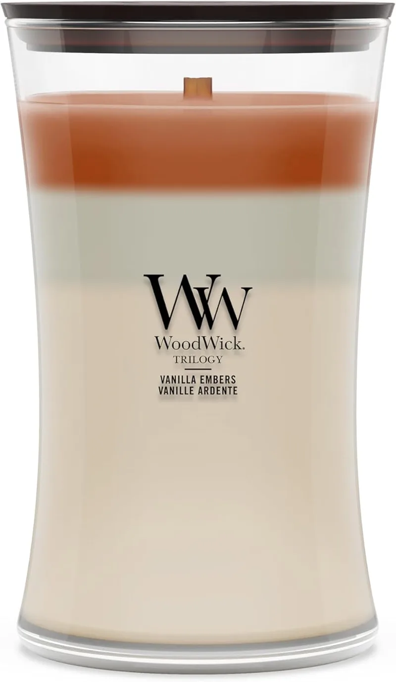 Woodwick ▫️ Vela perfumada | Vela de grandes dimensões em forma de ampulheta | Vanilla Embers | Presentes perfeitos para mulheres