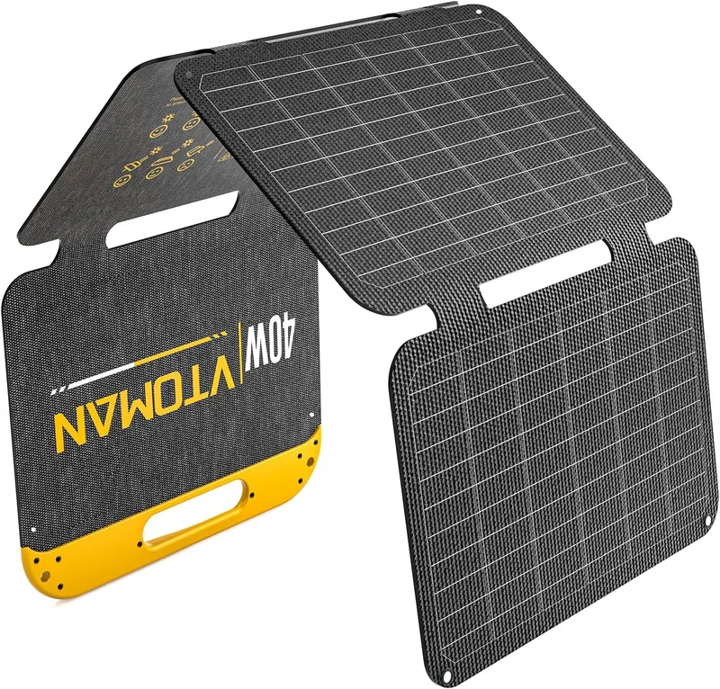 VTOMAN ▫️ Painel solar portátil VS40, tensão de funcionamento de 13,9 V | Alta eficiência de 25 %, resistente à água (IP67), dobrável, com portas USB-C e USB-A, leve, PD30W para telemóveis