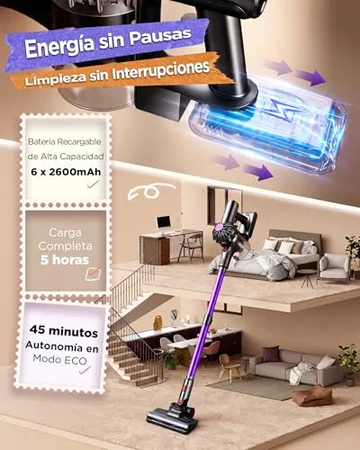 Slivamo ▫️ S16 Aspirador sem fio, 50 kPa/600 W/45 min, bateria removível 3