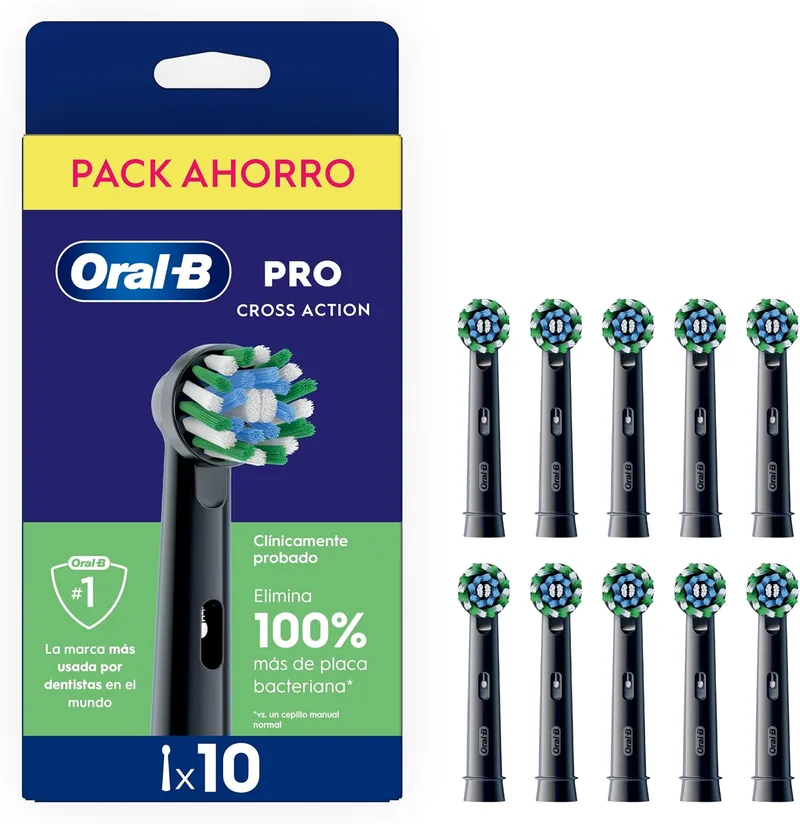 Oral-B ▫️ Pro CrossAction - Cabeças de escova de substituição originais, pretas, embalagem de 10