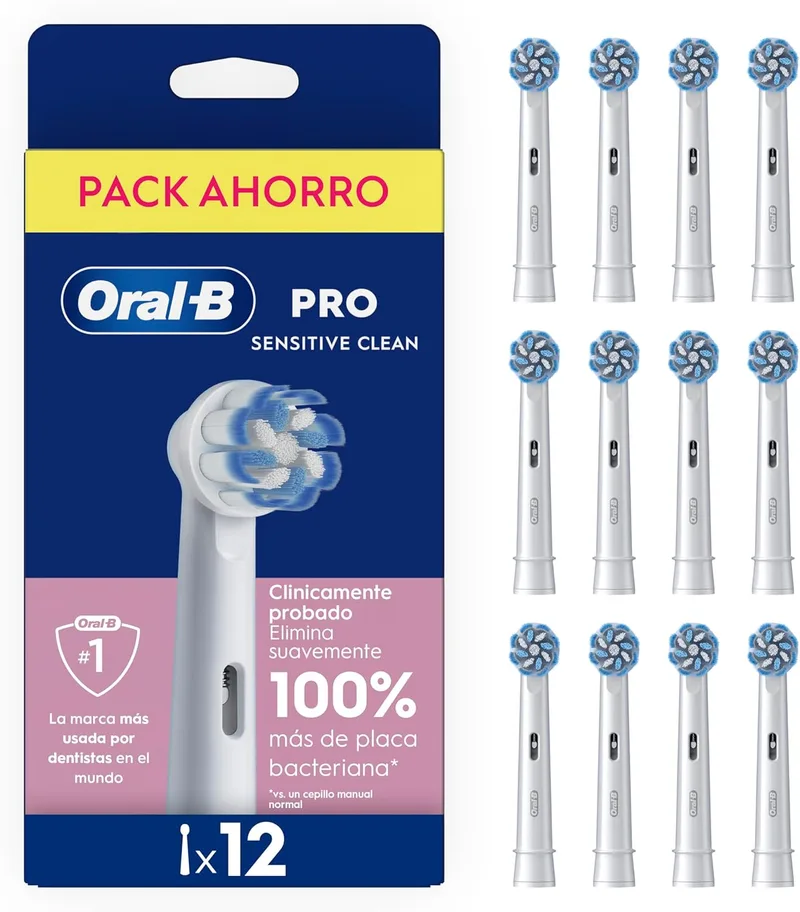 Oral-B ▫️ Sensitive Clean - Cabeças de substituição originais, brancas, embalagem de 12 - Recambios para a escova de dentes elétrica Pro, com filamentos ultra-suaves em forma de X para gengivas sensíveis