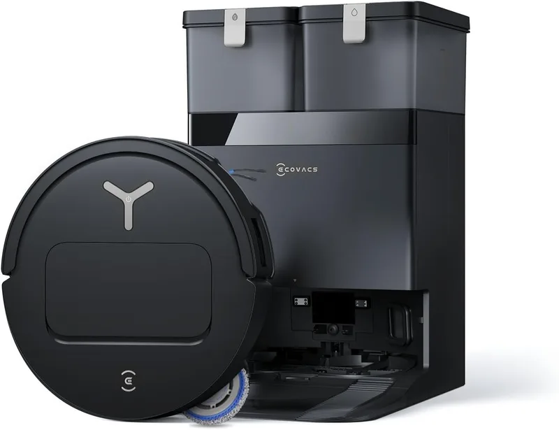 ECOVACS ▫️ DEEBOT T50 Omni Gen3 Robô aspirador e esfregador, 25 000 Pa, Escova e esfregona extensíveis, ZeroTangle 3.0, AIVI 3D 2.0, estação Omni «Tudo em um», lavagem com água quente a 75 °C, ultrafino 81 mm, preto