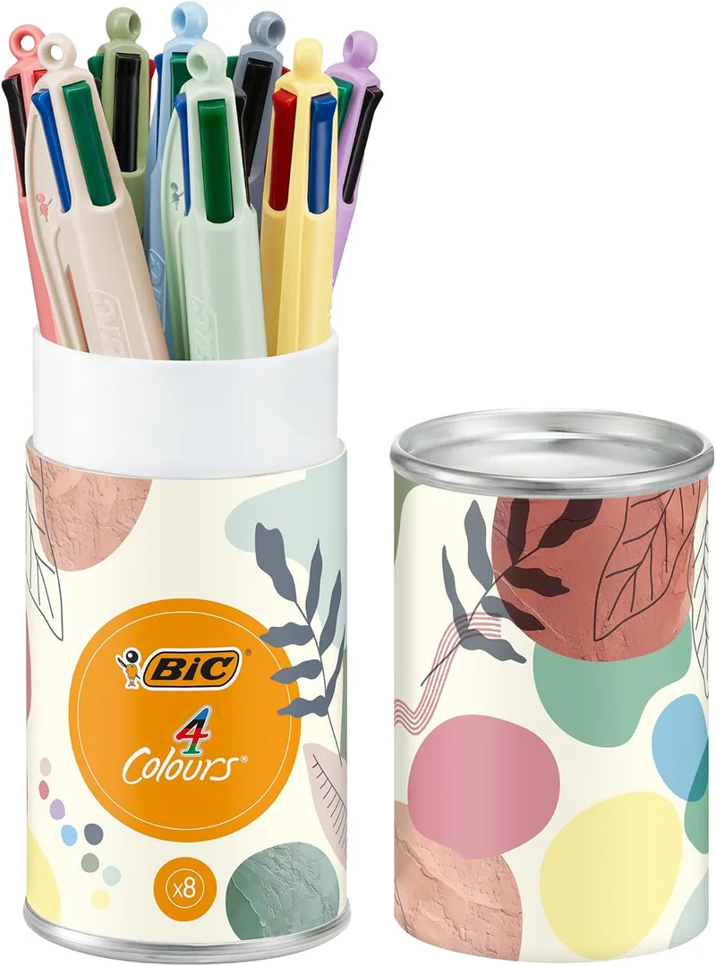 BIC ▫️ Canetas esferográficas de 4 cores Mineral Tones e Pastel, com ponta média (1,00 mm) - Cores sortidas da gama Mineral e Pastel, embalagem de 8