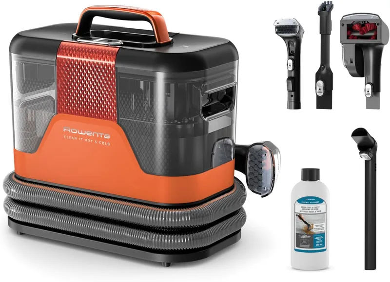 Rowenta ▫️ Clean It Hot & Cold, Aspirador para estofos, Removedor de manchas e tapetes, Potência de 1150 W, Tecnologia Powerheat, Limpeza 3 em 1, Cor Laranja, IN7011F0