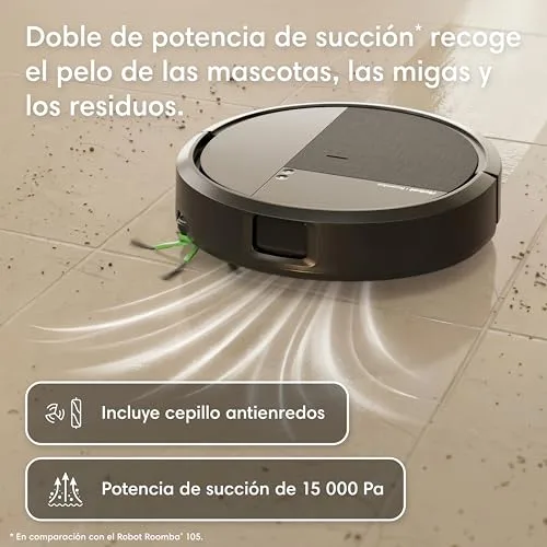 iRobot ▫️ Roomba 115 Combo com Base AutoEmpty, Robô 2 em 1, Potência de sucção de 15 000 Pascais, Escova lateral flexível, Esfregona alargada, Autonomia de 90 dias, Navegação Clearview LiDAR, Preto 3