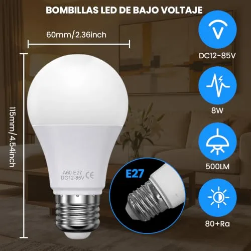 TrustWheel ▫️ Lâmpada LED E27 de 12 V CC com comando à distância, 8 W, 500 LM, embalagem com 2 unidades 6