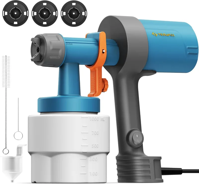 TILSWALL ▫️ Pistola de pintura Shark 600, pulverizador de pintura ultraleve | Ultraleve, 3 bicos e 3 padrões, depósito de 1000 ml, limpeza fácil, fluxo ajustável, para pintar paredes e tetos