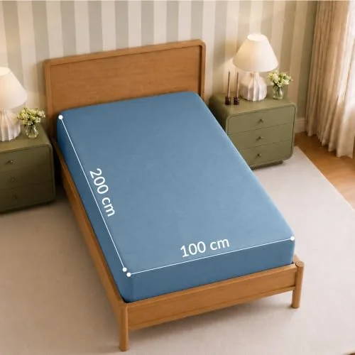 Twinzen ▫️ Lençóis 100x200 cm - 100% algodão, 150 g/m² - Lençol de baixo premium para colchões até 22 cm - Lençol de baixo azul, Oeko-Tex 3