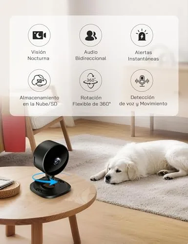 WOLFANG ▫️ Câmara de vigilância Wi-Fi para interiores 1080p, câmara de segurança para interiores com visão noturna, deteção de movimento, áudio bidirecional, compatível com Alexa e Google Home, apenas Wi-Fi de 2,4 GHz 2