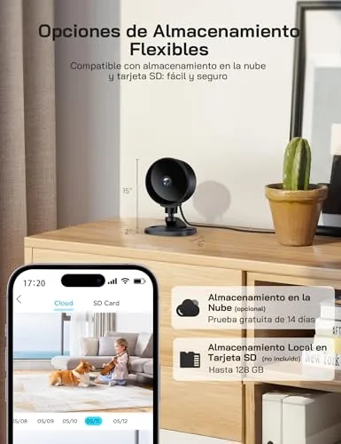 WOLFANG ▫️ Câmara de vigilância Wi-Fi para interiores 1080p, câmara de segurança para interiores com visão noturna, deteção de movimento, áudio bidirecional, compatível com Alexa e Google Home, apenas Wi-Fi de 2,4 GHz 3