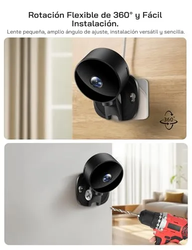 WOLFANG ▫️ Câmara de vigilância Wi-Fi para interiores 1080p, câmara de segurança para interiores com visão noturna, deteção de movimento, áudio bidirecional, compatível com Alexa e Google Home, apenas Wi-Fi de 2,4 GHz 4