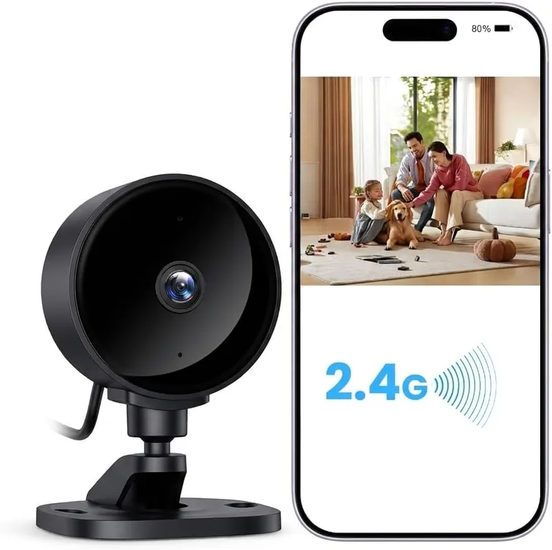 WOLFANG ▫️ Câmara de vigilância Wi-Fi para interiores 1080p, câmara de segurança para interiores com visão noturna, deteção de movimento, áudio bidirecional, compatível com Alexa e Google Home, apenas Wi-Fi de 2,4 GHz