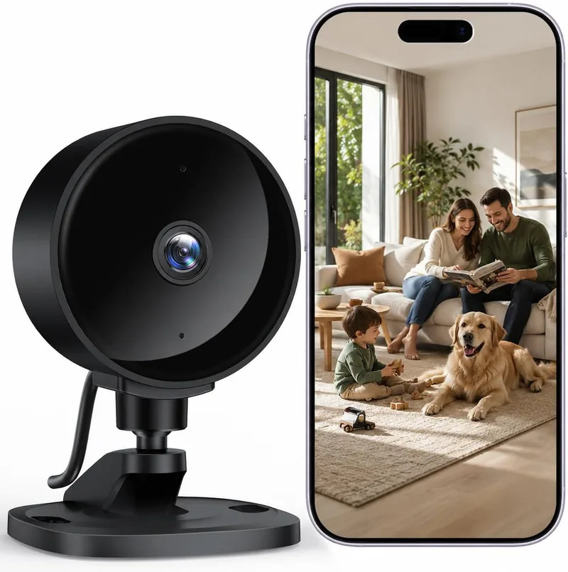 WOLFANG ▫️ Câmara de vigilância Wi-Fi para interiores 1080p, câmara de segurança para interiores com visão noturna, deteção de movimento, áudio bidirecional, compatível com Alexa e Google Home, apenas Wi-Fi de 2,4 GHz