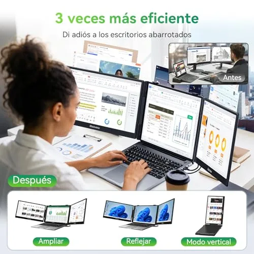 Blackview ▫️ Monitor portátil triplo ultrafino ecrã portátil de 14" FHD 1080P IPS com suporte, certificação TÜV, HDMI/Type-C/USB Plug & Play, compatível com ecrãs de 13" a 17,3", Windows/Mac/Chrome/Switch/PS5 3