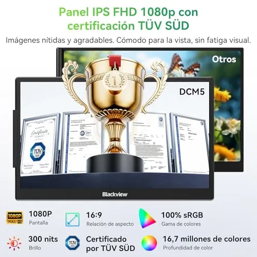 Blackview ▫️ Monitor portátil triplo ultrafino ecrã portátil de 14" FHD 1080P IPS com suporte, certificação TÜV, HDMI/Type-C/USB Plug & Play, compatível com ecrãs de 13" a 17,3", Windows/Mac/Chrome/Switch/PS5 4