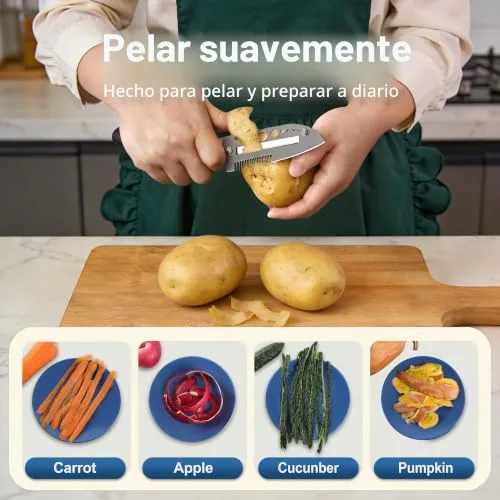 withome ▫️ Descascador de Batatas e Legumes 7 em 1 em Aço Inoxidável, Descascador Multifuncional para Cozinha, Descascador Manual de Batatas com Desfolhador de Ervas, Raspador de Escamas, Levantador de Tampas e Abridor de Garrafas 3