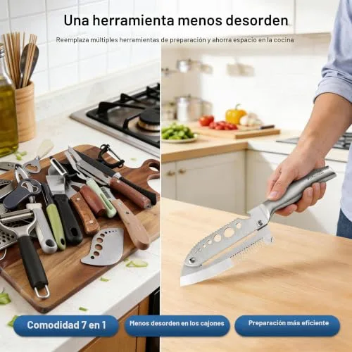 withome ▫️ Descascador de Batatas e Legumes 7 em 1 em Aço Inoxidável, Descascador Multifuncional para Cozinha, Descascador Manual de Batatas com Desfolhador de Ervas, Raspador de Escamas, Levantador de Tampas e Abridor de Garrafas 5