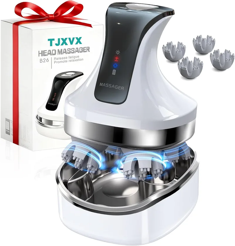 TJXVX ▫️ Massajador Elétrico 4D para o Couro Cabeludo, Pescoço e Ombros | 108 Pontos de Silicone, Sem Fios para Pernas e Costas, Resistente à Água (IPX7), 4 Modos