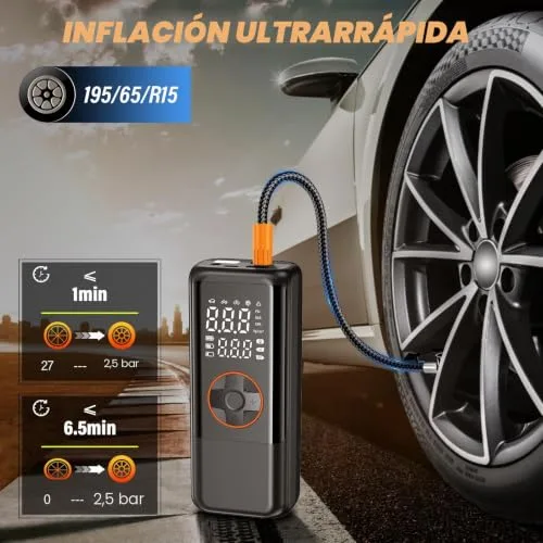 OHFAMO ▫️ Compressor de ar portátil para pneus com dupla alimentação de 150 PSI – Bomba de ar sem fios de 12 V com bateria de 2000 mAh × 3, ecrã LCD digital e desligamento automático para automóveis, SUV e motos 5