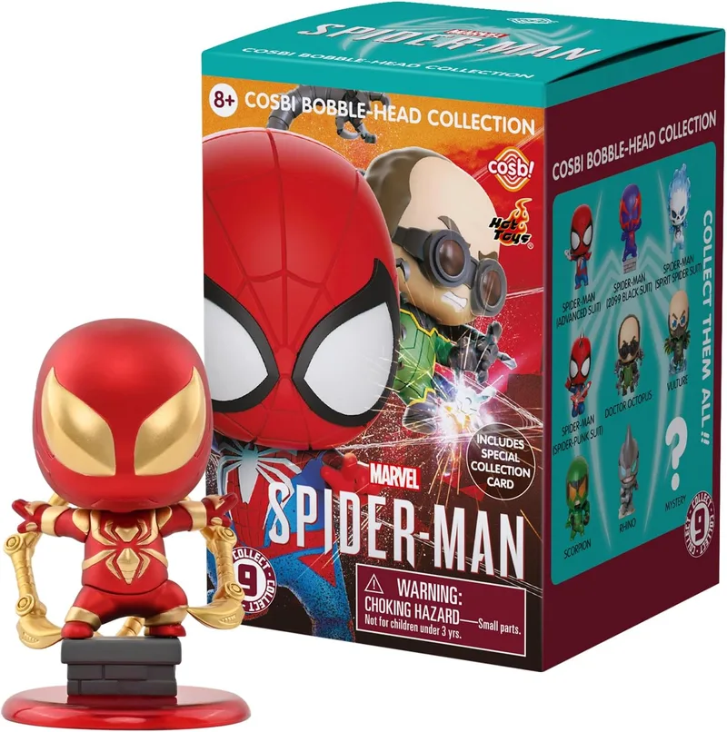 YuMe ▫️ Spider-Man Cosbi Bobble-Head - Caixa surpresa | Produto oficial da Marvel, coleciona as 8 figuras, para crianças, adultos e fãs do filme, caixa surpresa