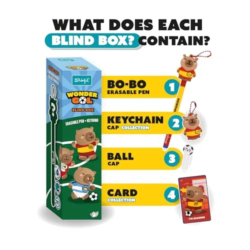Mr. Wonderful ▫️ Wonder Gol Blind Box – Caneta Apagável Surpresa, Porta-chaves Capibara, Canetas de coleção, Tinta azul 2