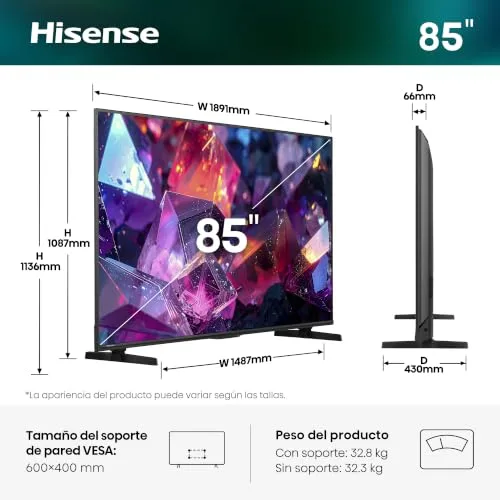 Hisense ▫️ 85E7S Pro - Smart TV Hi-QLED de 85 polegadas, Modo Jogo com 144 Hz nativos 2