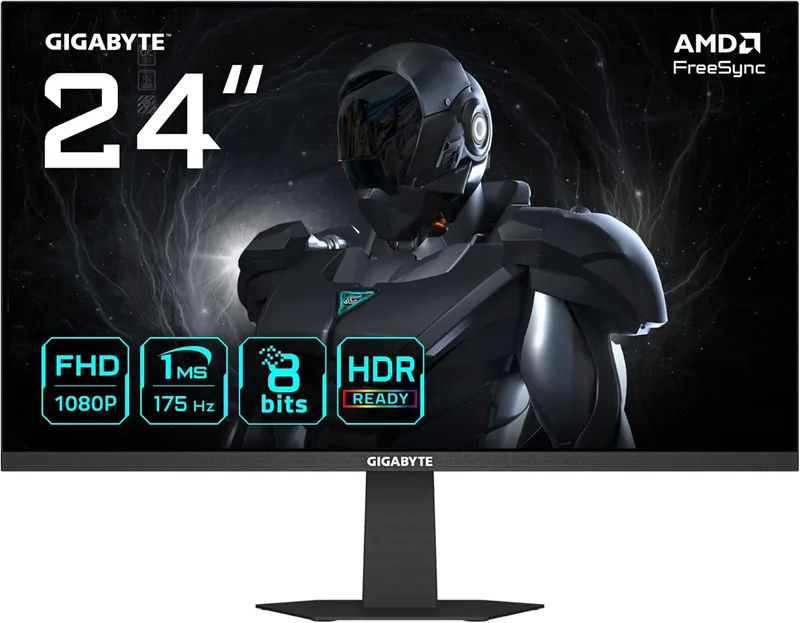 Gigabyte Technology ▫️ Monitor de jogos GIGABYTE GS24F14A de 24” FHD - 1920 x 1080, 175 Hz, 1 ms, 400 cd/m², FreeSync, compatível com HDR, HDMI 2.0, DisplayPort 1.4