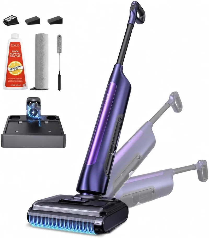 Ultenic ▫️ Esfregona Elétrica | Aspirador, Lava e Esfrega 3 em 1 | Autolimpeza e dobrável a 180° | Limpeza de bordas de 0 mm | até 55 min de autonomia e 250 m² | Ideal para animais de estimação, cantos e debaixo de móveis