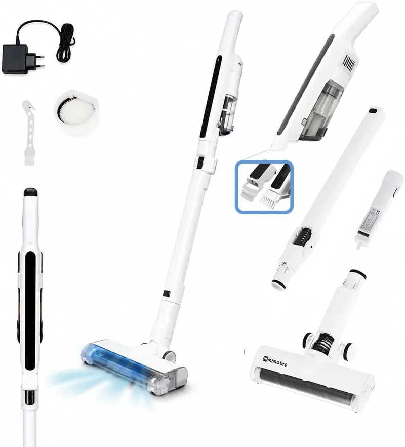 M mimotec ▫️ Twist Cordless Broom Vacuum Cleaner 120W 14KPa, aspirador vertical 6 em 1, ultra-leve, silencioso, luz frontal LED, depósito de 0,4L, 20 minutos de autonomia, para chão, sofás, carro e animais de estimação