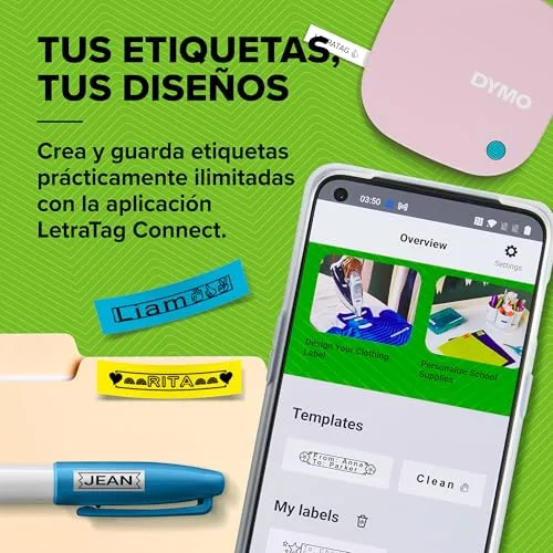 DYMO ▫️ Kit de etiquetadora LetraTag 200B com Bluetooth, na cor rosa | Impressora de etiquetas compacta | Liga-se através da tecnologia sem fios Bluetooth a dispositivos iOS e Android | Inclui 3 fitas de etiquetas 3