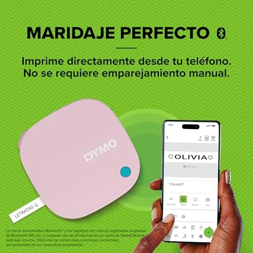 DYMO ▫️ Kit de etiquetadora LetraTag 200B com Bluetooth, na cor rosa | Impressora de etiquetas compacta | Liga-se através da tecnologia sem fios Bluetooth a dispositivos iOS e Android | Inclui 3 fitas de etiquetas 4