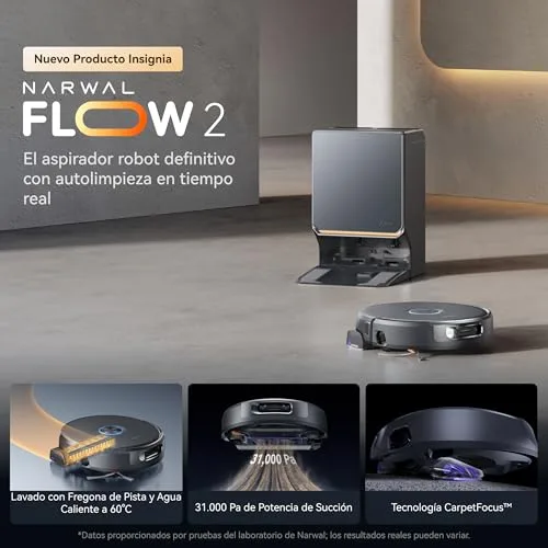NARWAL ▫️ Flow 2 – Aspirador e esfregador de pisos robótico, 31 000 Pa, autolavagem FlowWash 2