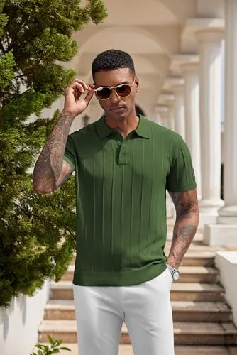 COOFANDY ▫️ Camisas Polo para Homem, Manga Curta, Verão, Casual, Férias, Botões, Tecido Elástico, Golfe 2