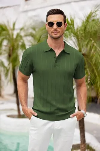 COOFANDY ▫️ Camisas Polo para Homem, Manga Curta, Verão, Casual, Férias, Botões, Tecido Elástico, Golfe 3